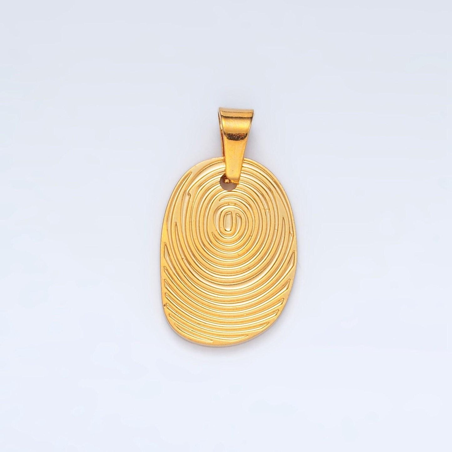 Stainless steel ripple pattern oval wave charm | p11476