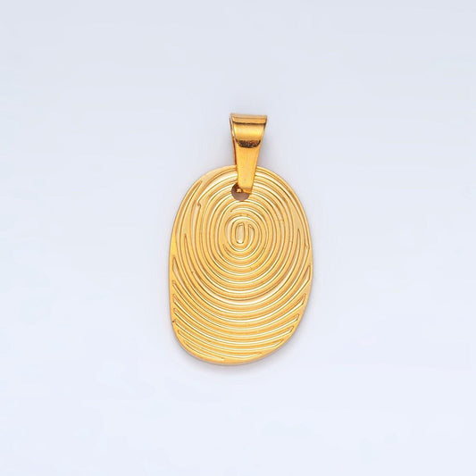 Stainless steel ripple pattern oval wave charm | p11476