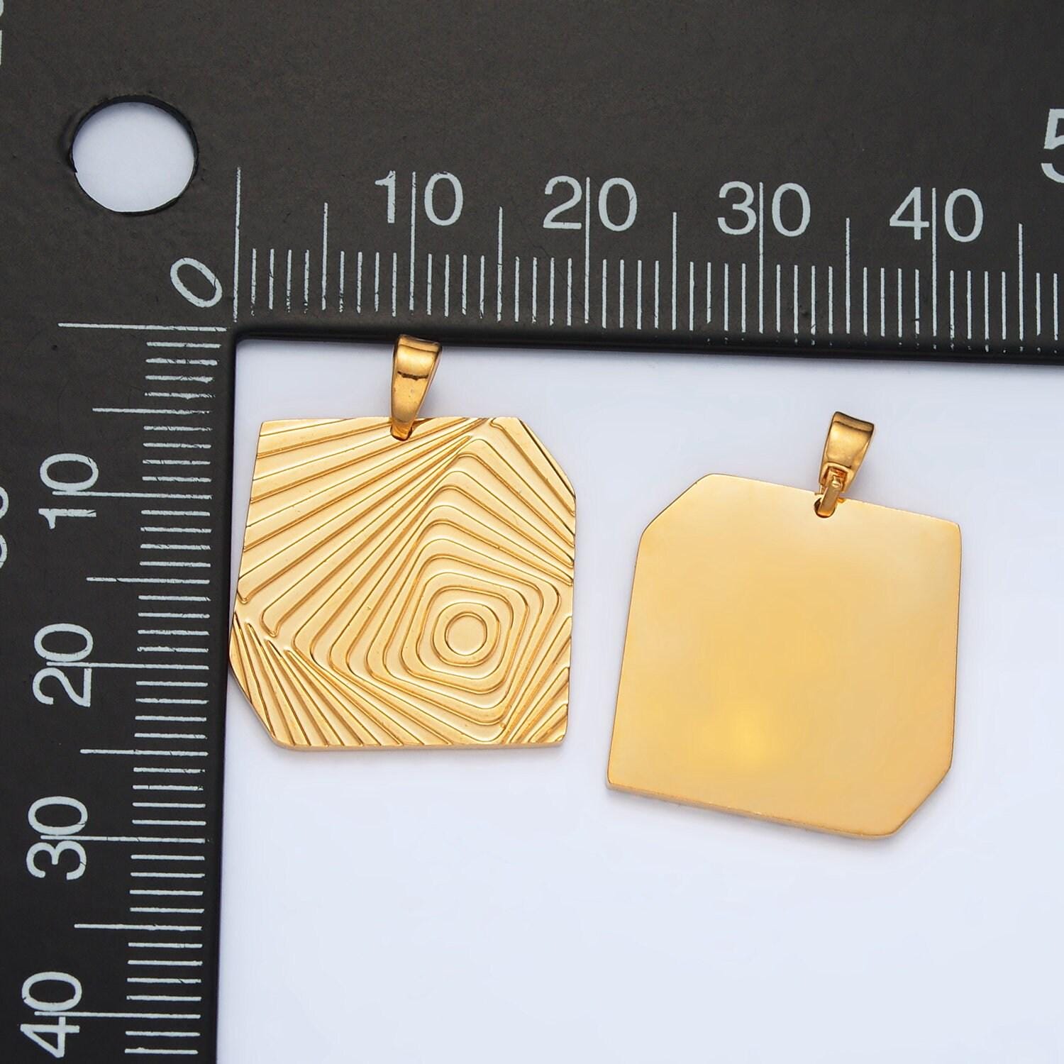 Stainless steel geometric ripple pendant pattern outline square charm | p1475