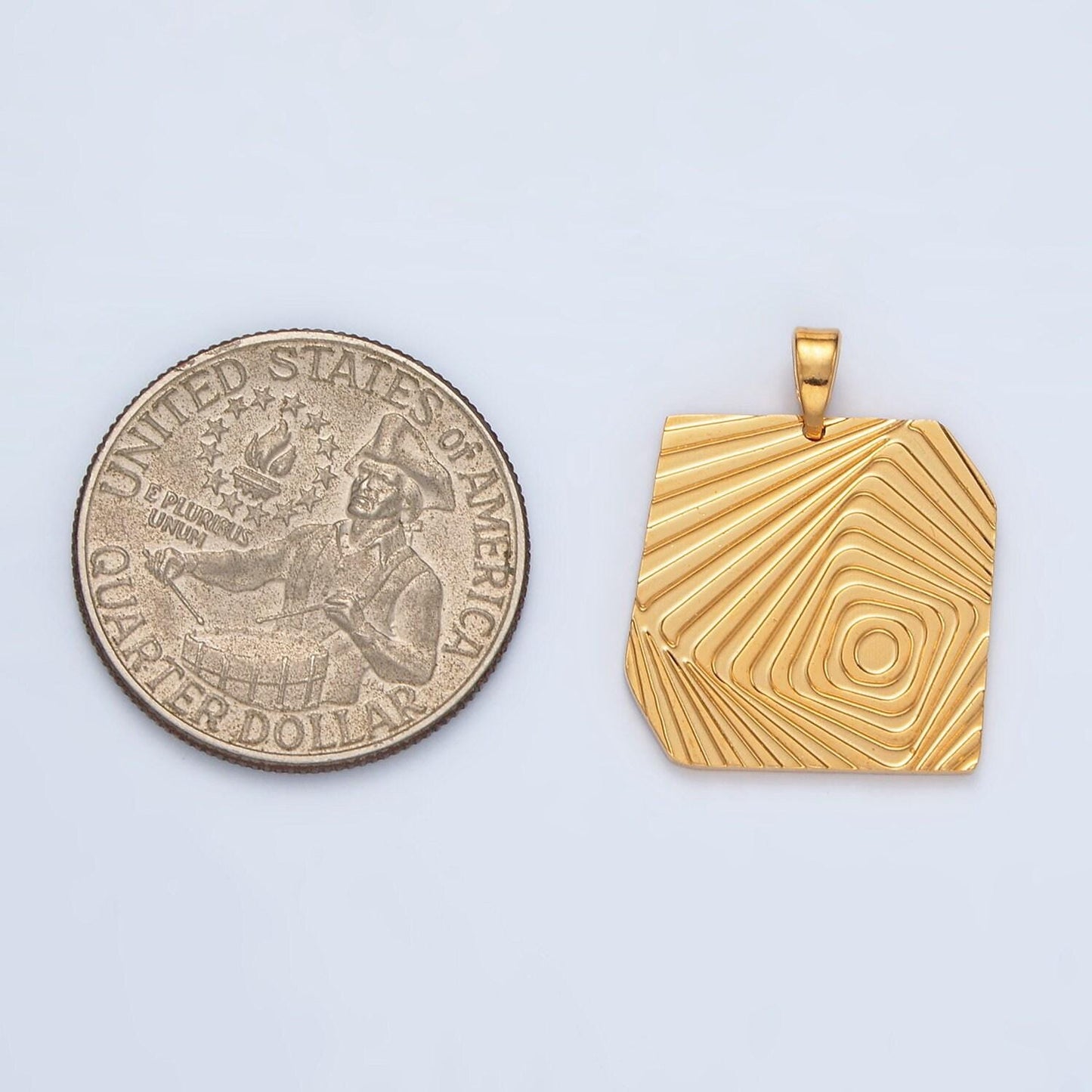 Stainless steel geometric ripple pendant pattern outline square charm | p1475