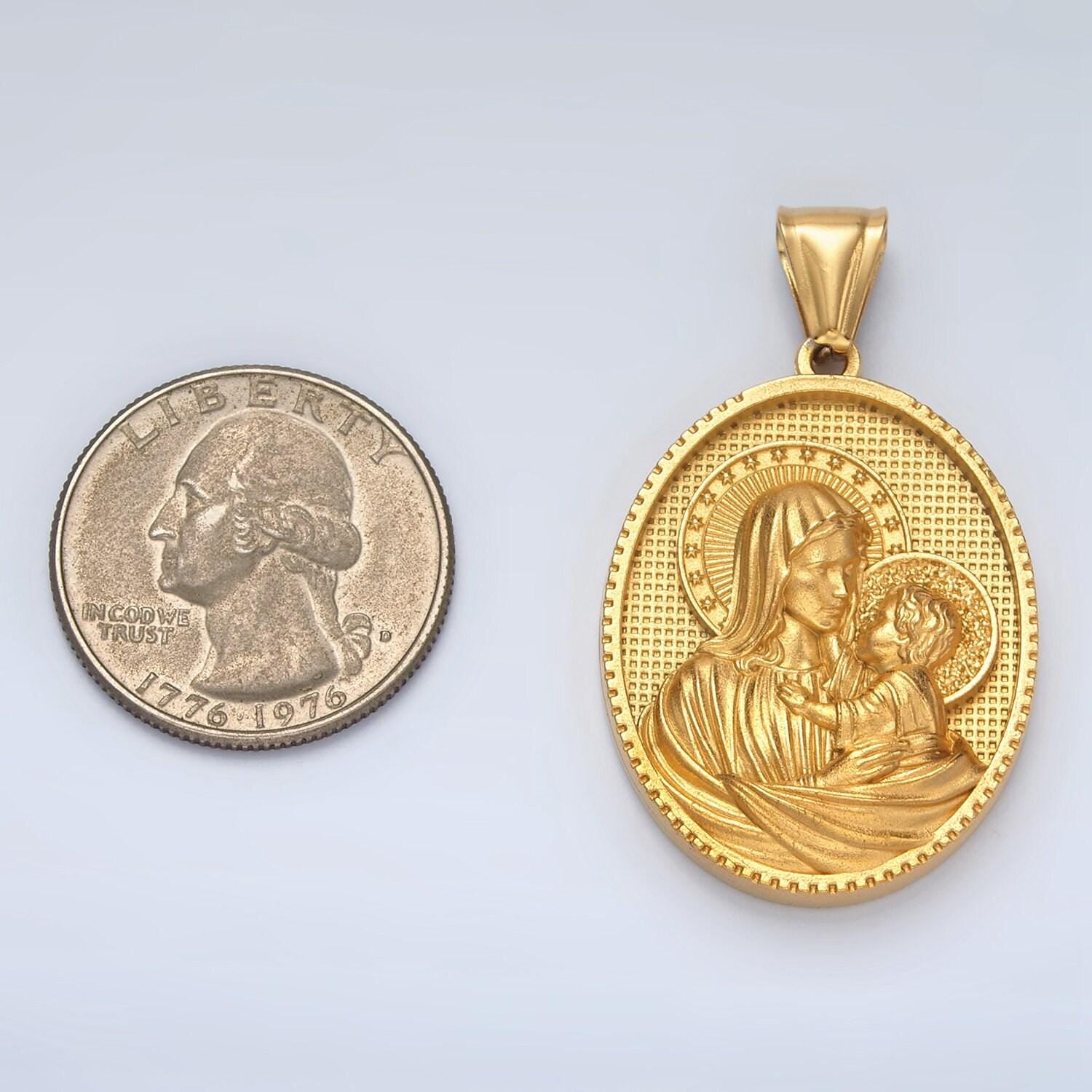 24k gold filled virgin mary charm mother mary pendant oval medallion catholic medallion for necklace supply p-1474
