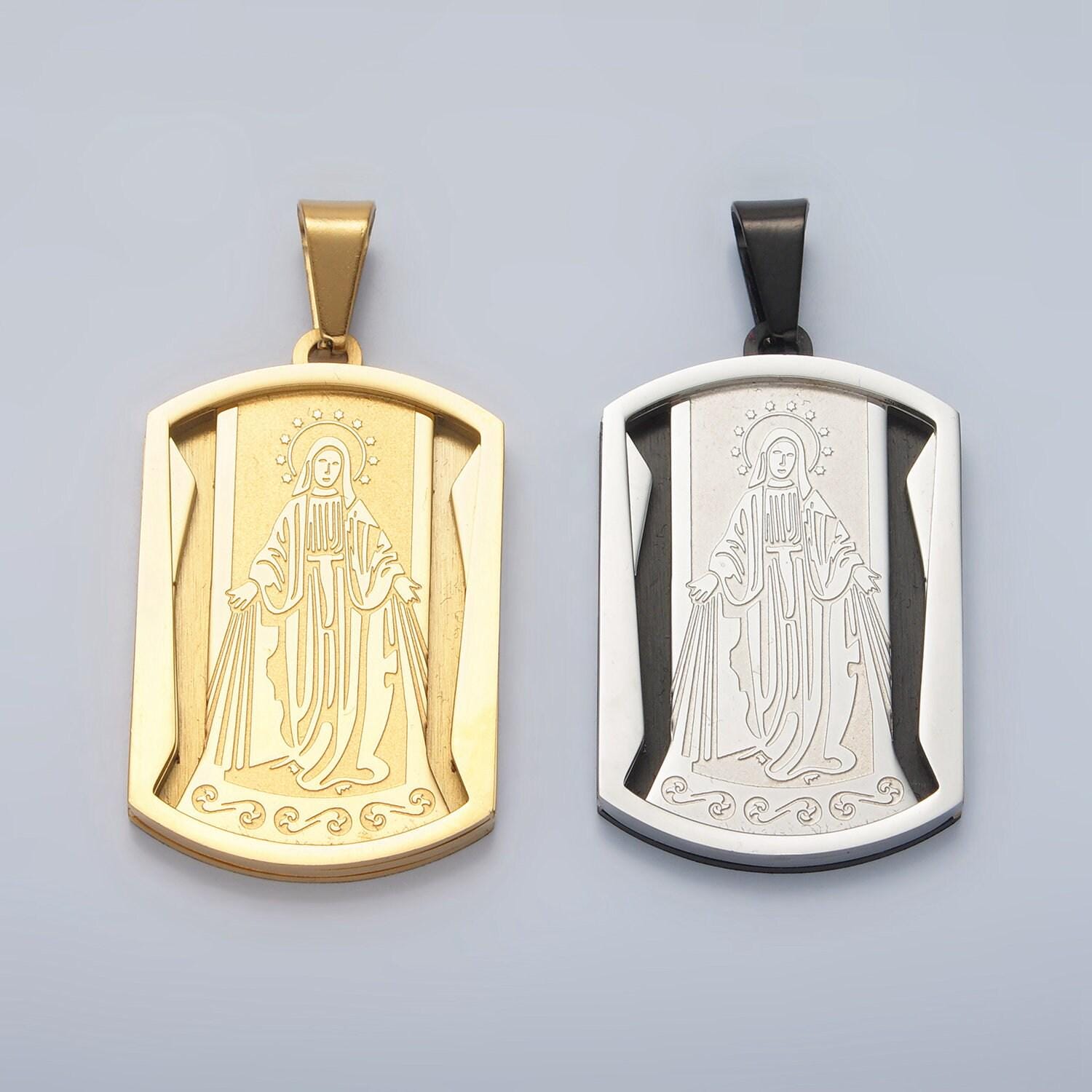 Stainless steel gold virgin mary religious prayer pendant, 24k gold filled miraculous lady charm tag pendant religious jewelry p1473