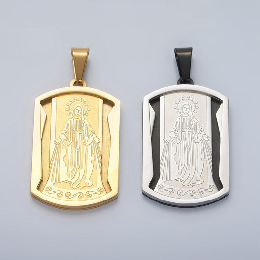 Stainless steel gold virgin mary religious prayer pendant, 24k gold filled miraculous lady charm tag pendant religious jewelry p1473