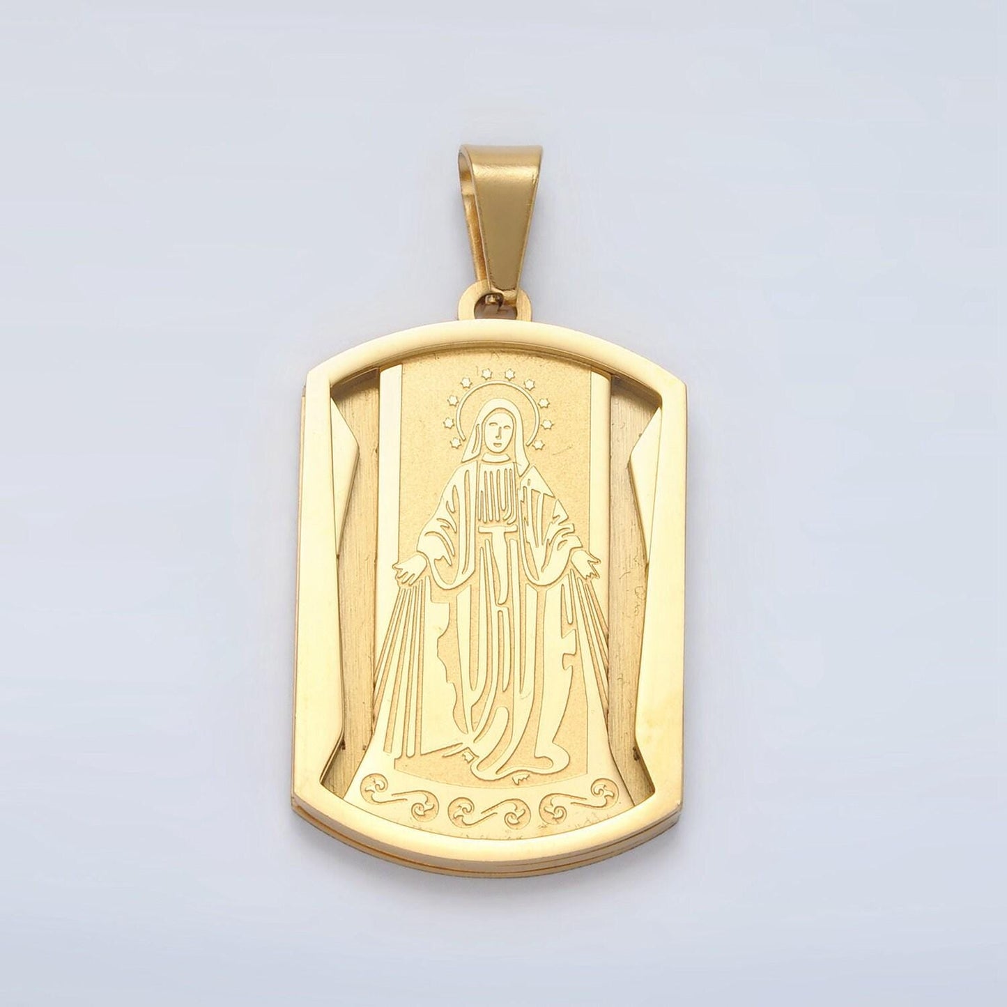 Stainless steel gold virgin mary religious prayer pendant, 24k gold filled miraculous lady charm tag pendant religious jewelry p1473