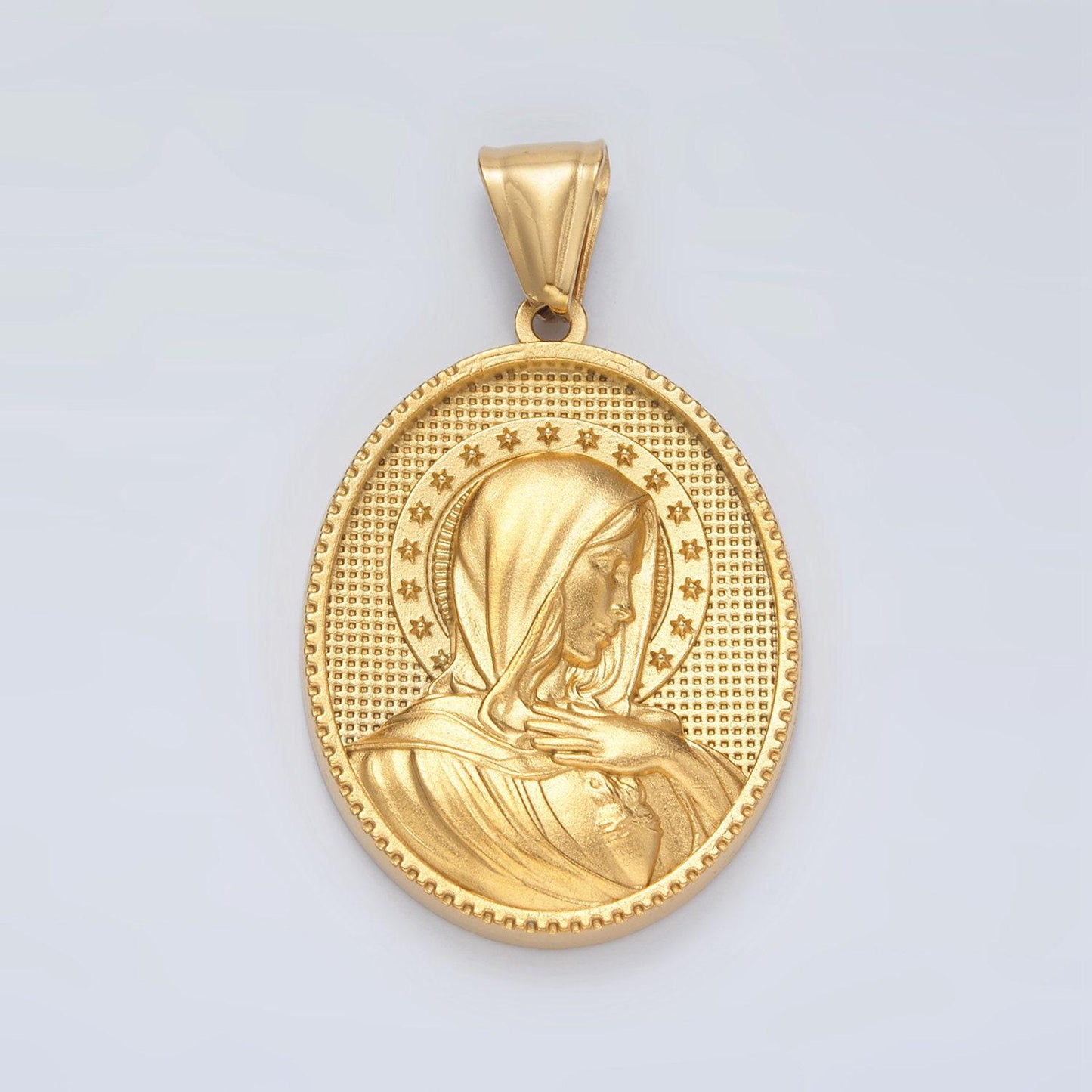 Gold virgin mary charm mother mary pendant oval medallion catholic medallion for necklace supply p-1470
