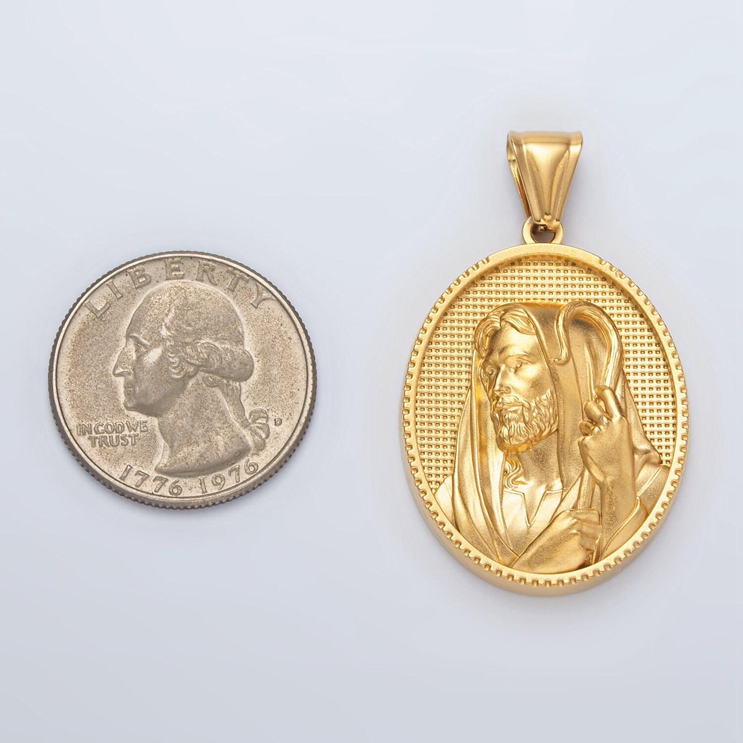 Gold stainless steel jesus pendant charm the shepherd pendant religious pendant christian catholic jewelry medallion pendant p1469