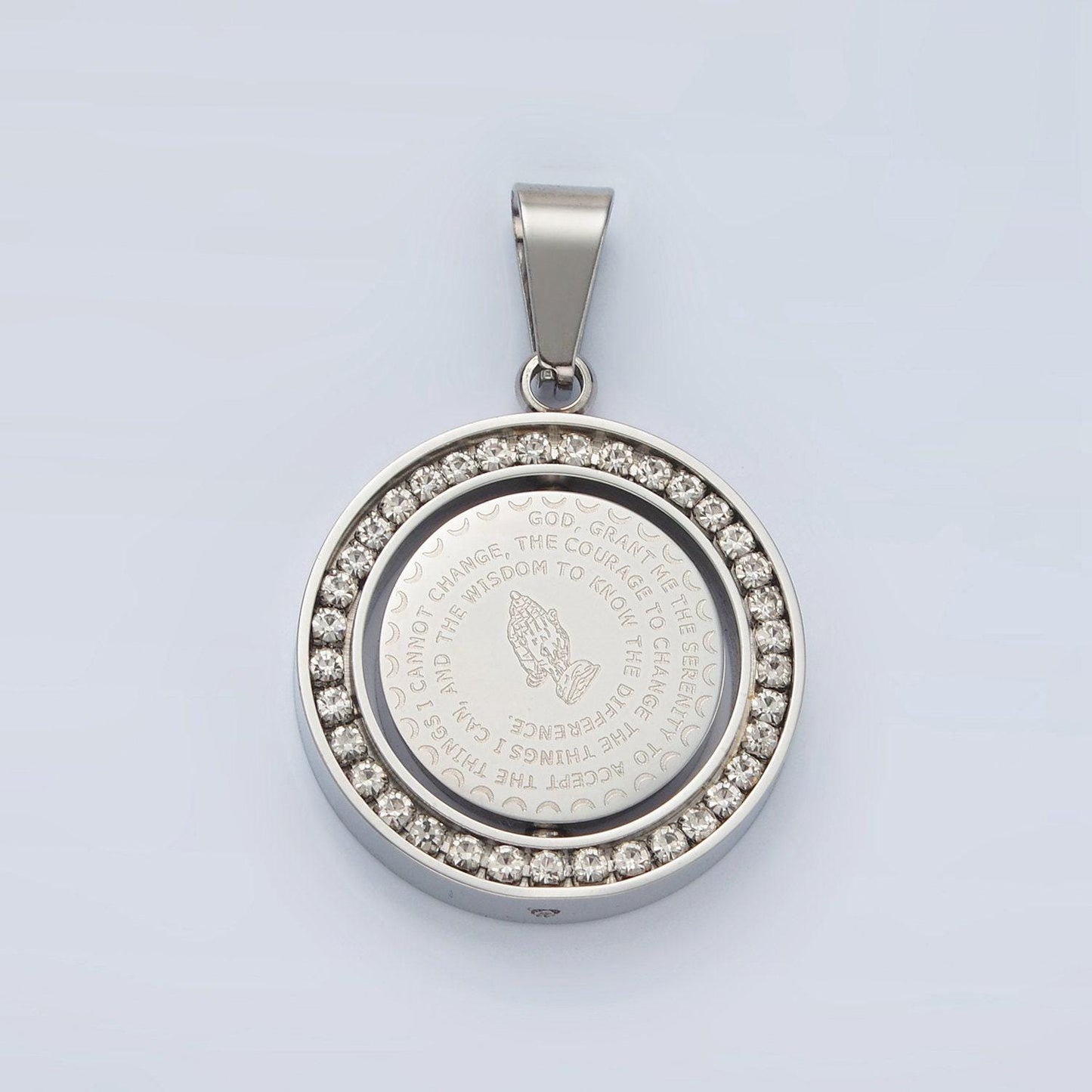 24k gold filled double sided serenity prayer & lord's prayer stainless steel swing medallion pendant | p1463