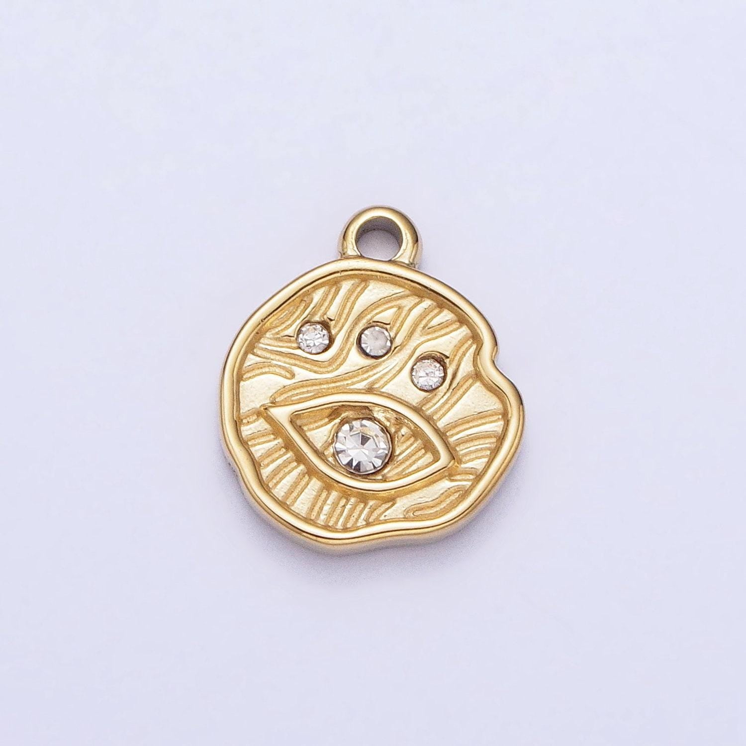 Mini add on evil eye circle disc charm stainless steel gold rustic round cz protection eye of ra pendant p-907