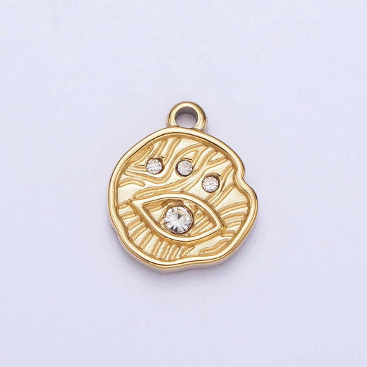 Mini add on evil eye circle disc charm stainless steel gold rustic round cz protection eye of ra pendant p-907