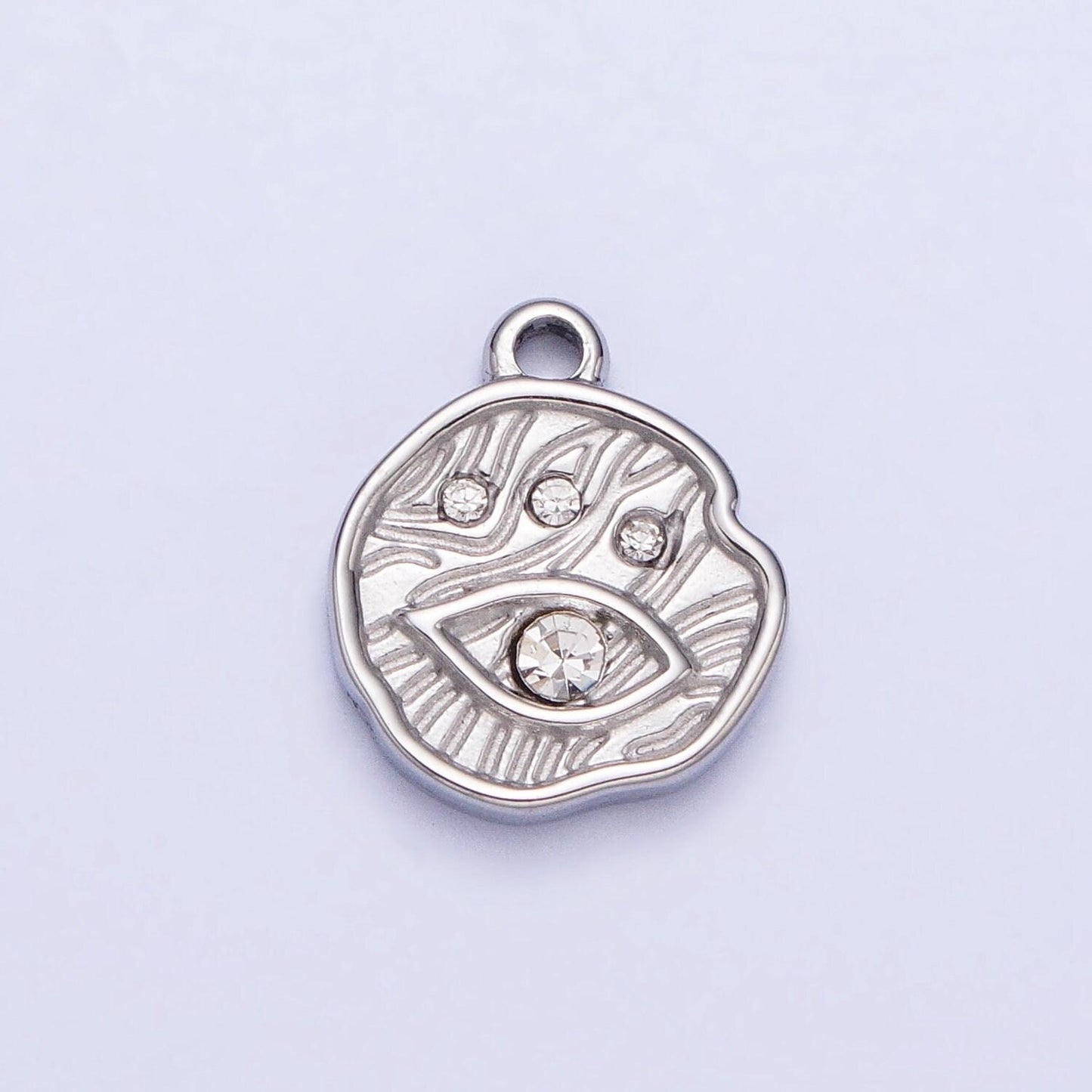 Mini add on evil eye circle disc charm stainless steel gold rustic round cz protection eye of ra pendant p-907