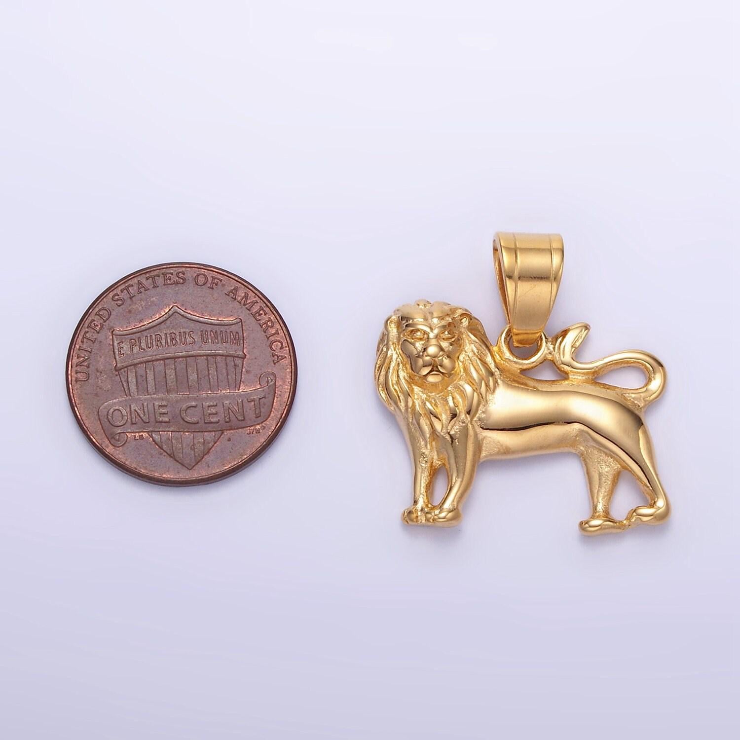 Gold lion charm pendant stainless steel king of jungle necklace pendant p1458
