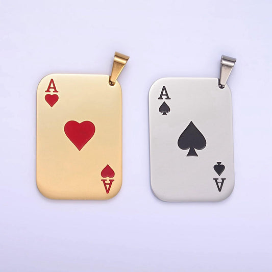 Stainless steel heart ace playing card charm ace of spade poker pendant p1437