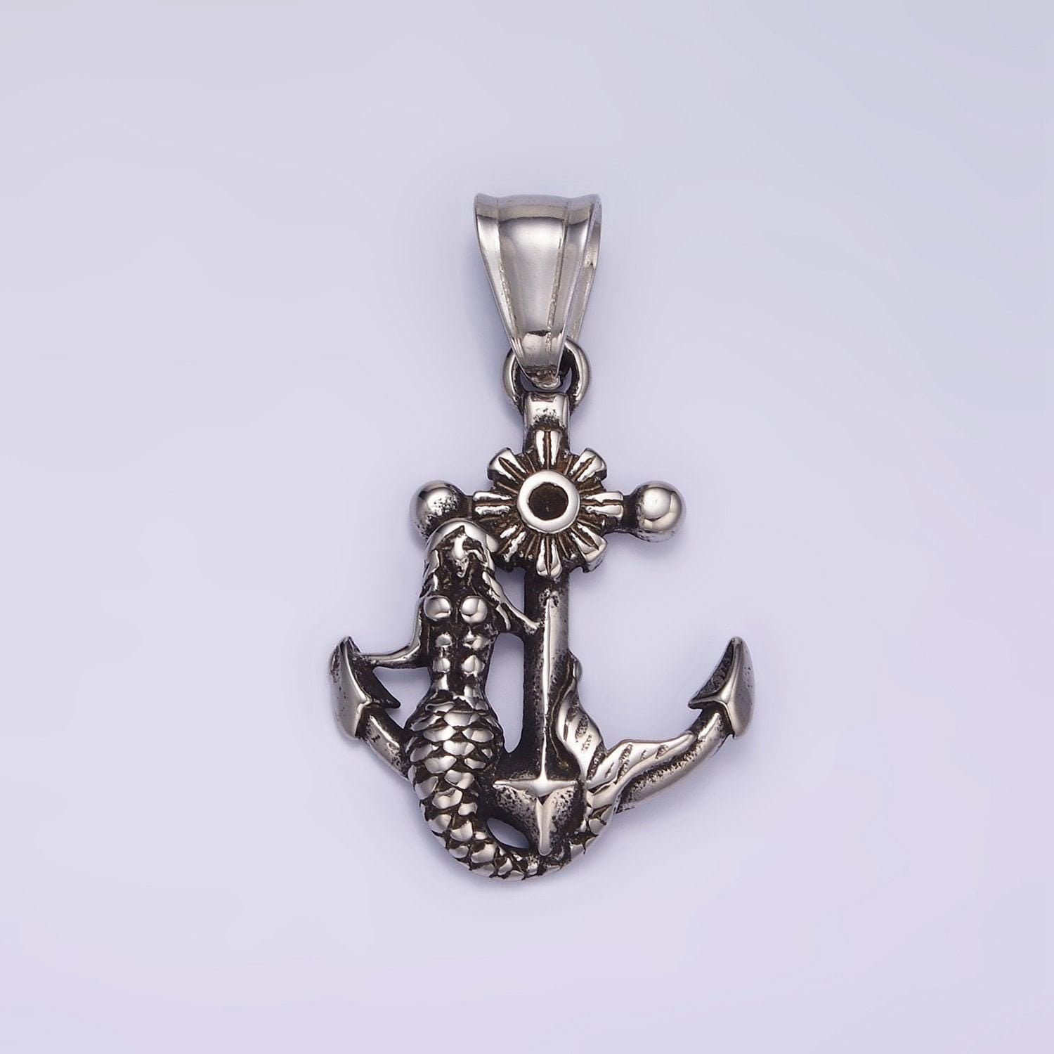 Silver mermaid nautical charm stainless steel 21.5mm anchor with mermaid pendant statement men jewelry making supply | p-1430