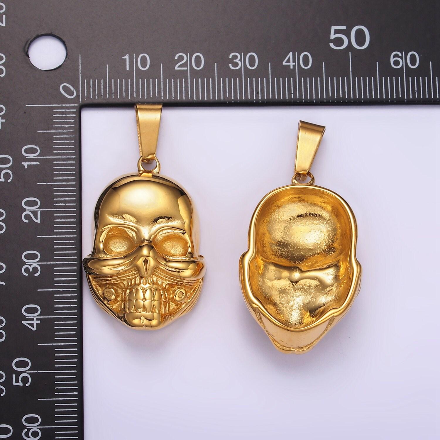 Stainless steel gold head skull skeleton pendant for men charm statement necklace| p-1426