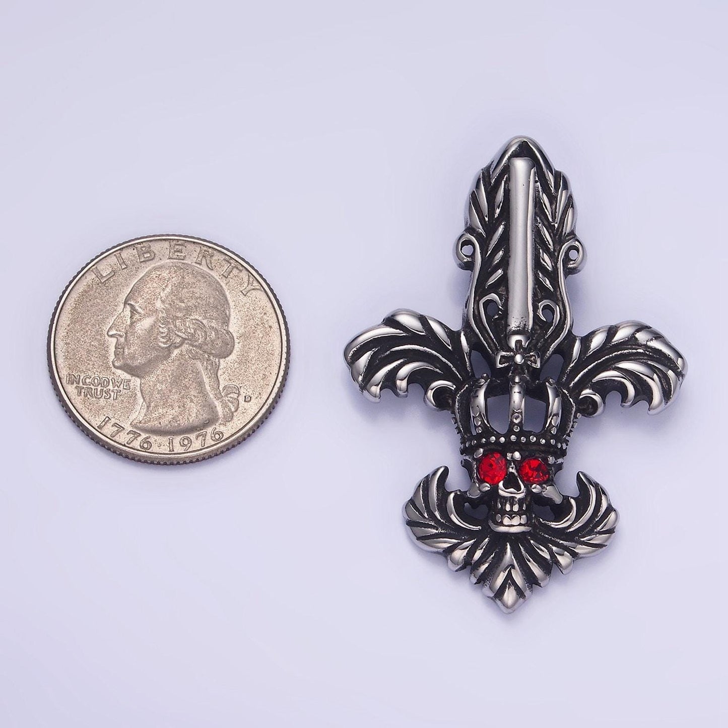 Stainless steel fleur de lis shape skull pendant black skull for men jewelry making supply halloween inspired charm statement | p-1423