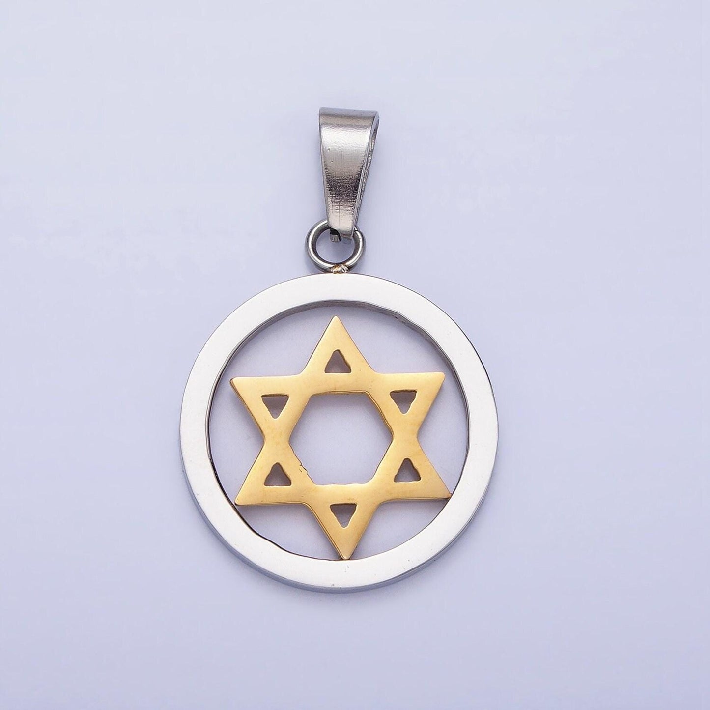 Stainless steel star of david charm 2tone medallion pendant for necklace jewish religious jewelry making & craft making supplies p-1418