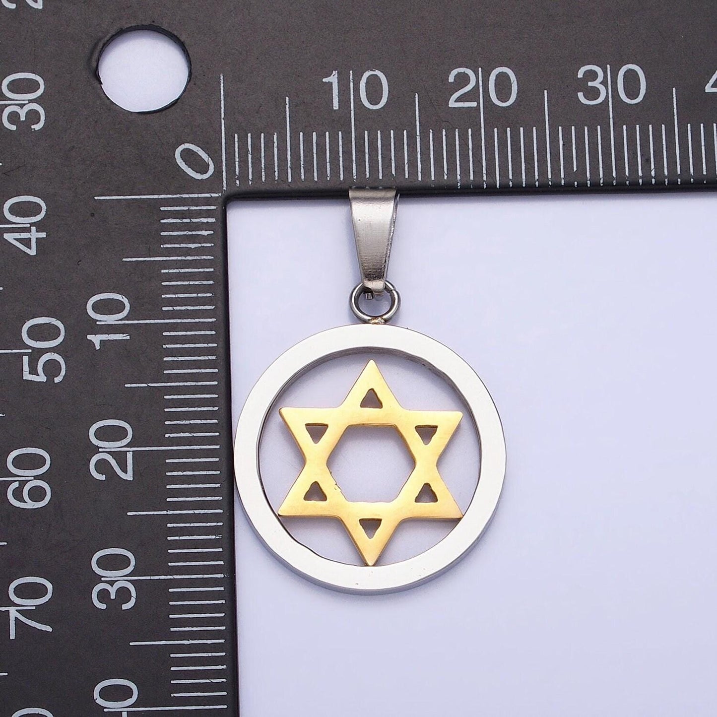 Stainless steel star of david charm 2tone medallion pendant for necklace jewish religious jewelry making & craft making supplies p-1418