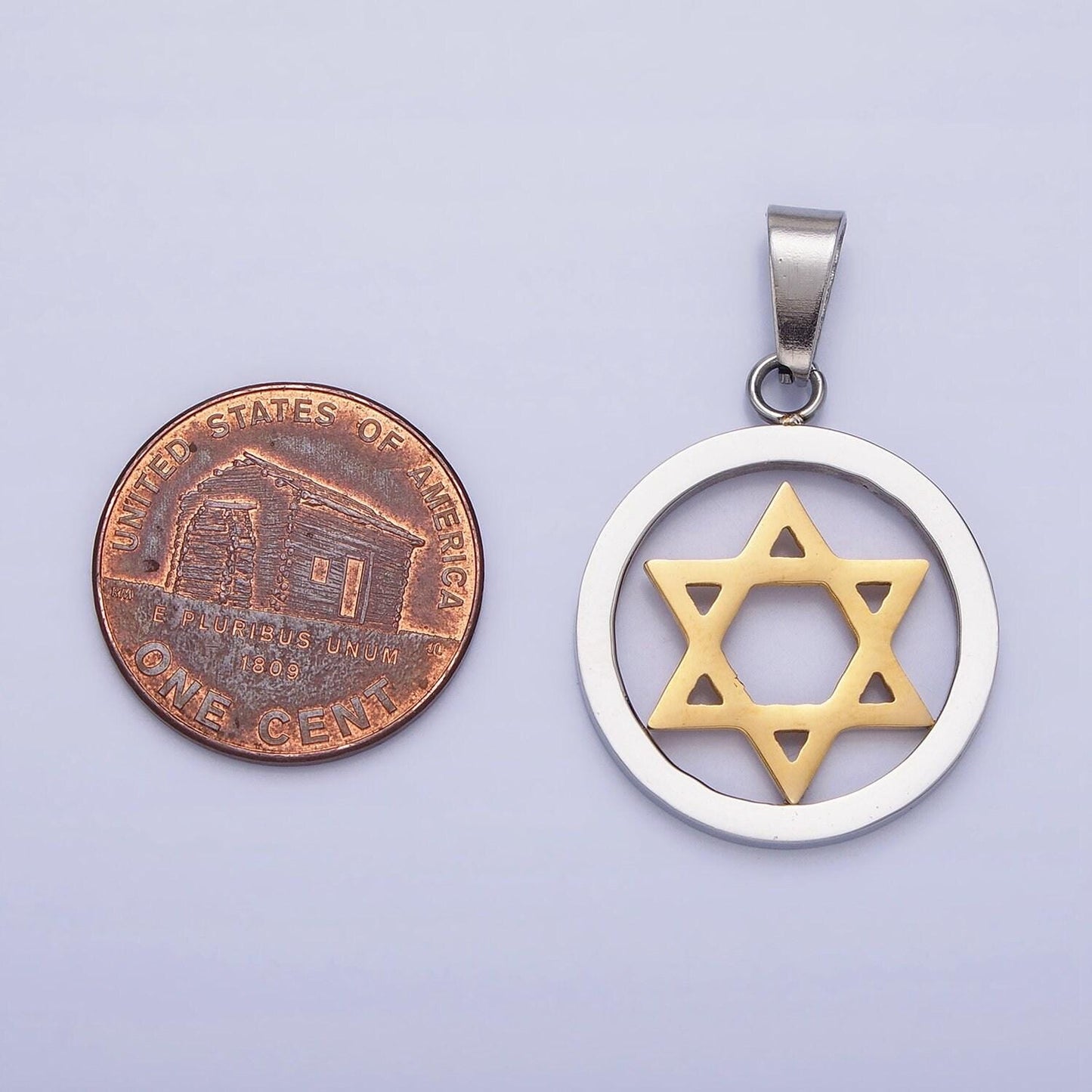 Stainless steel star of david charm 2tone medallion pendant for necklace jewish religious jewelry making & craft making supplies p-1418