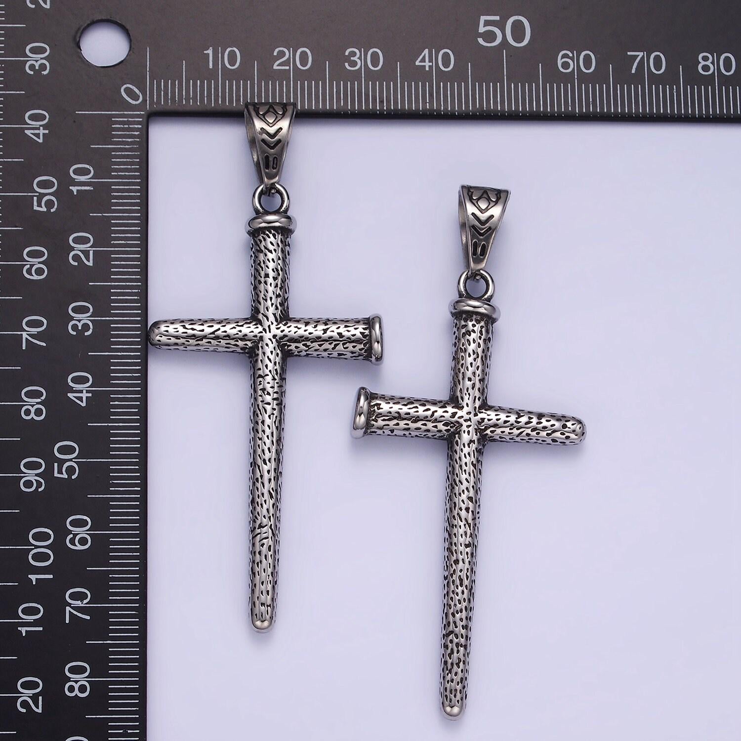 Stainless steel silver nails cross pendant for diy religious jewelry men necklace | p-1413