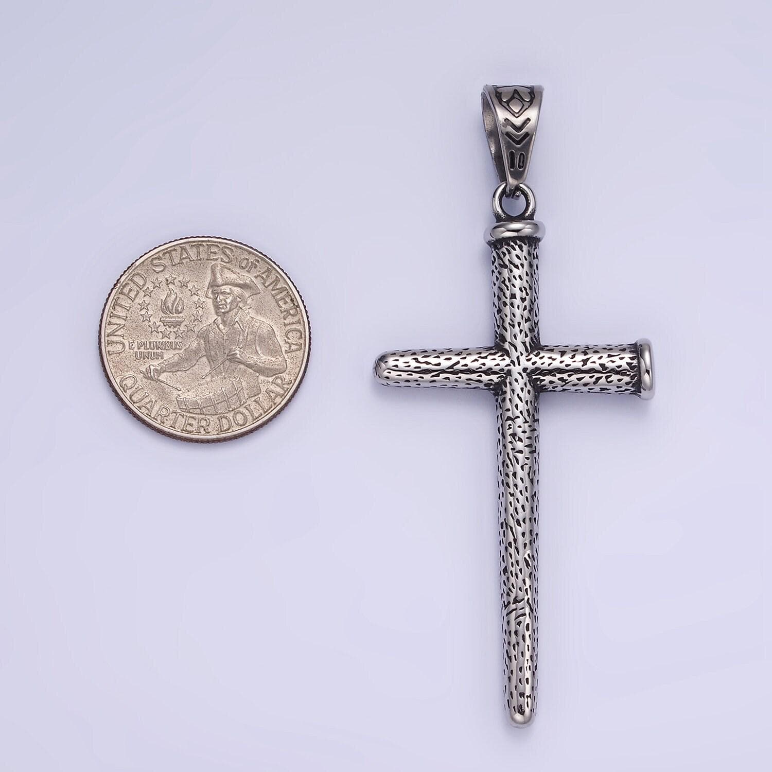 Stainless steel silver nails cross pendant for diy religious jewelry men necklace | p-1413