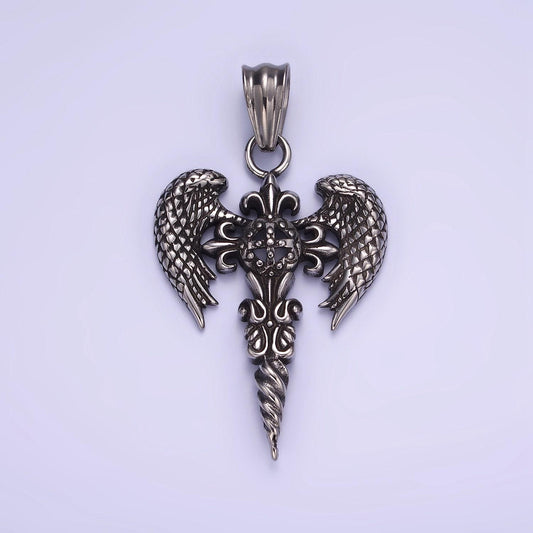 Sword gothic cross eagle wing pendant necklace for men stainless steel punk angel wing charm for jewelry making p-1412