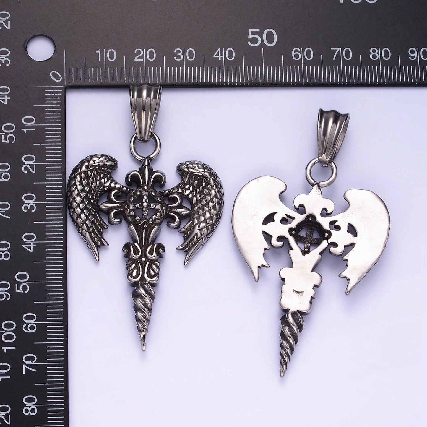 Sword gothic cross eagle wing pendant necklace for men stainless steel punk angel wing charm for jewelry making p-1412