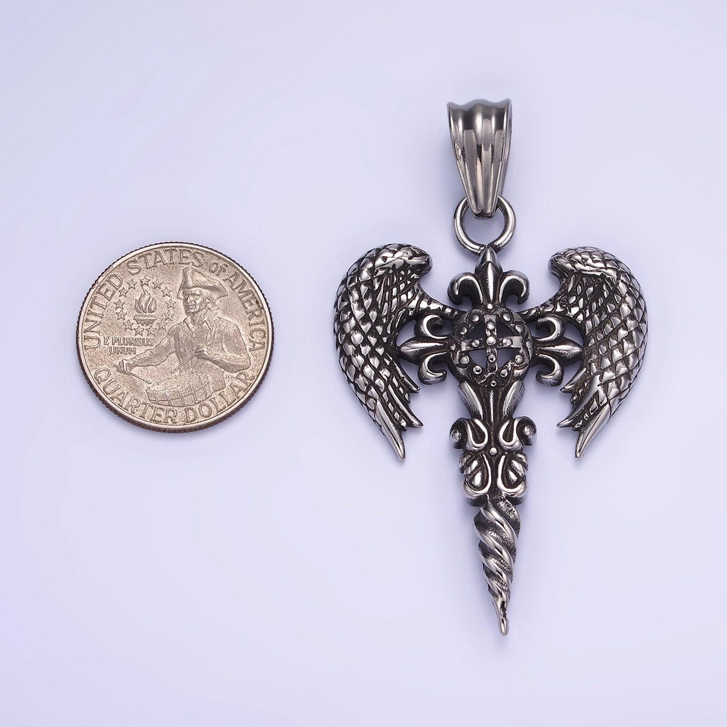 Sword gothic cross eagle wing pendant necklace for men stainless steel punk angel wing charm for jewelry making p-1412