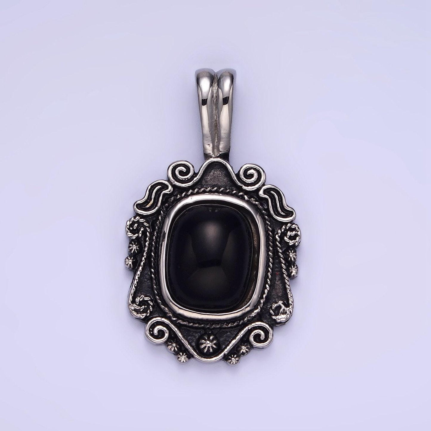 Medallion silver black onyx pendant black stone pendant stainless steel necklace charm for gothic antique jewelry inspired p1411