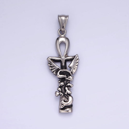 Silver ankh stainless steel cross pendant p1410