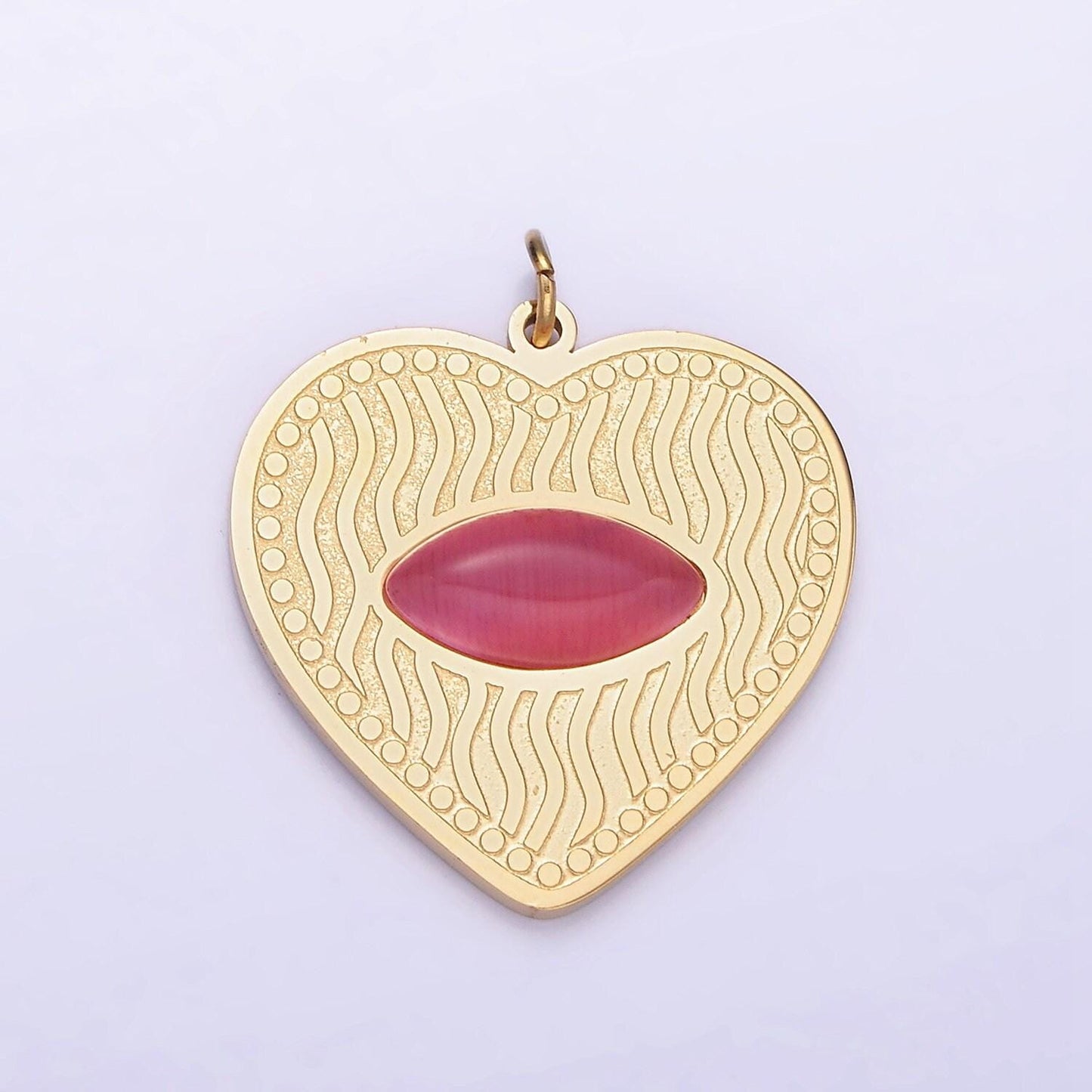 Dainty gold heart stainless steel charm red eye carnelian stone medallion pendant | p-1402
