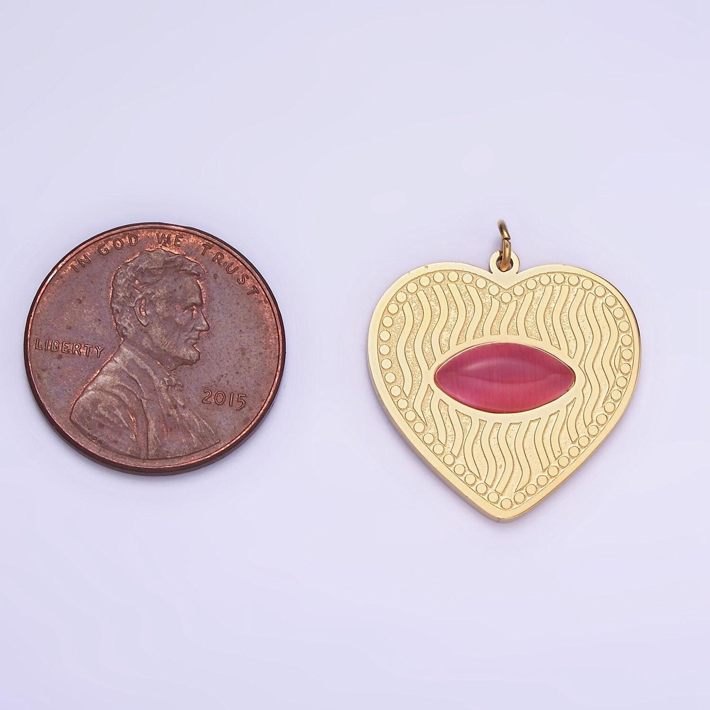Dainty gold heart stainless steel charm red eye carnelian stone medallion pendant | p-1402