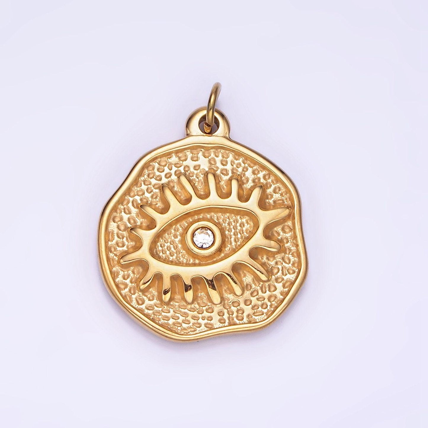 Dainty gold stainless steel evil eye charm round coin pendant | p-1401