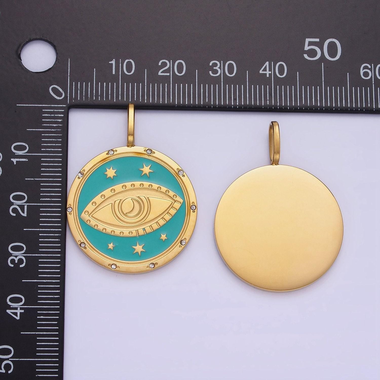 Dainty evil eye pendant with star celestial charm diy fashion jewelry add on necklace bracelet component gold stainless steel finding p1394