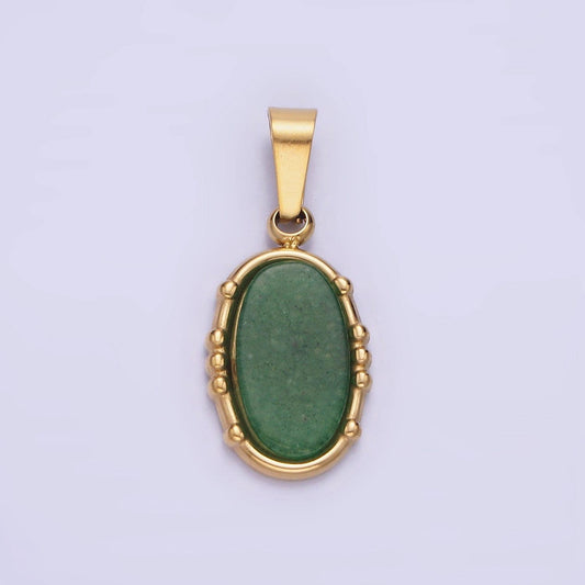 Oval green aventurine pendant natural stone waterproof gold stainless steel drop pendant for necklace component p-1393