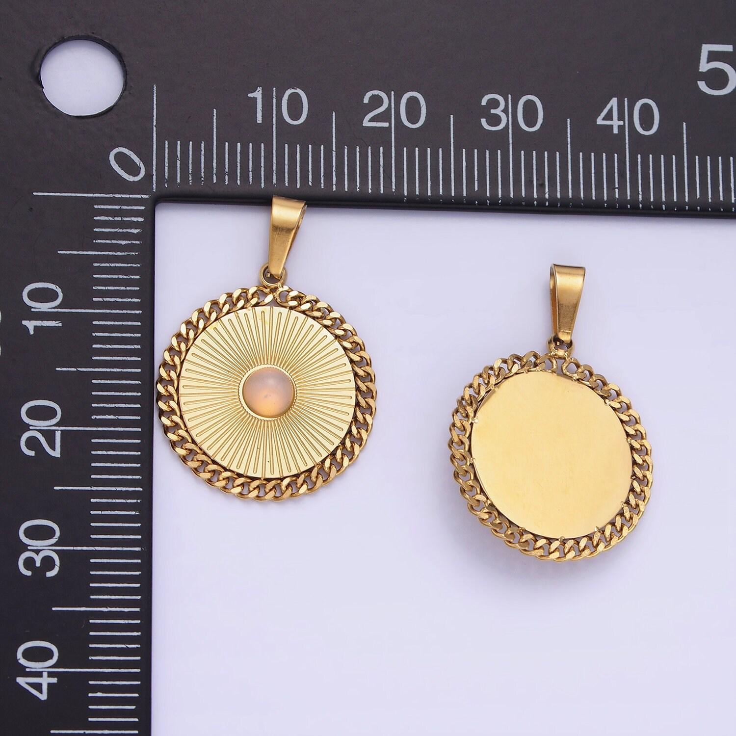 Dainty gold stainless steel sun burst charm opal round sunburst medallion celestial jewelry pendant radiant sun charm p1391