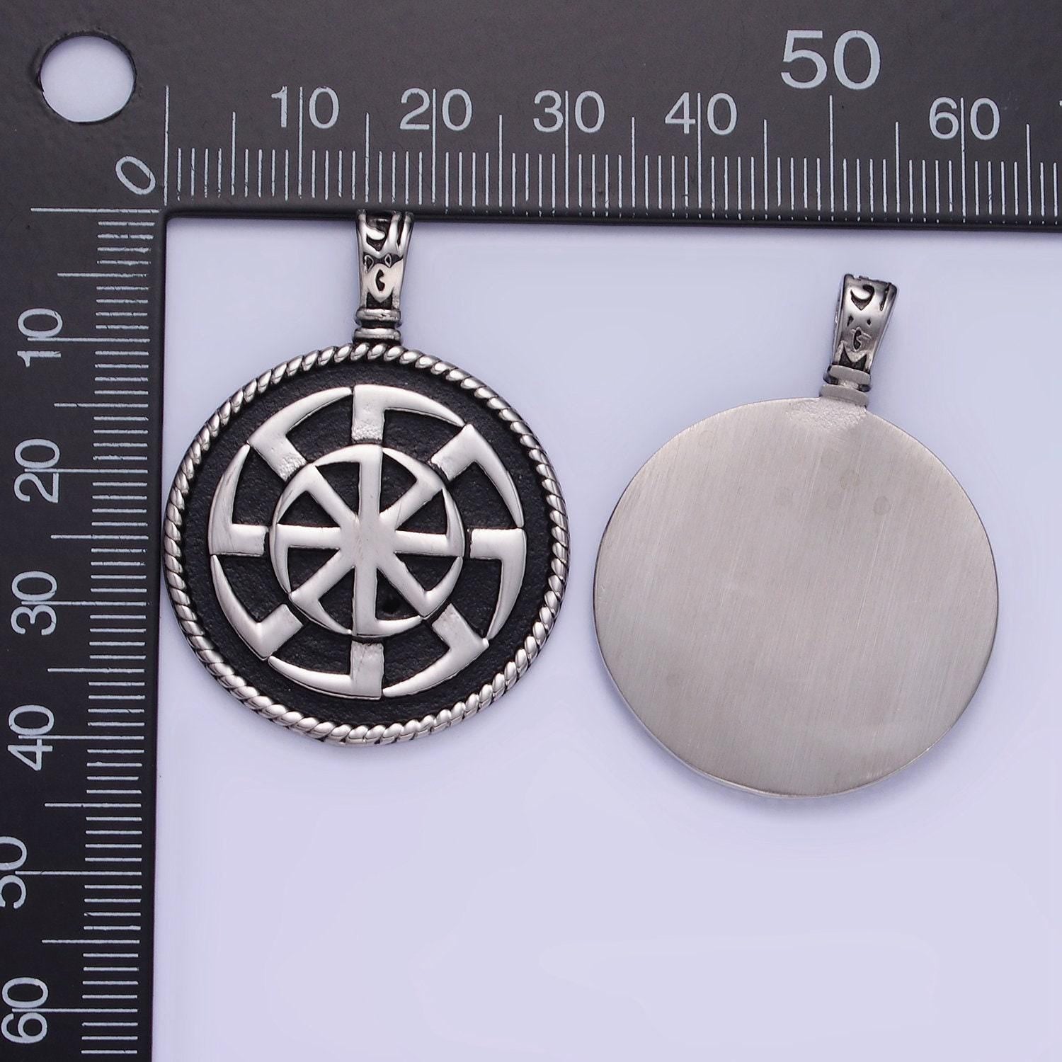 Stainless steel round pendant silver wheel charm medallion men jewelry pendant for necklace supply p1388