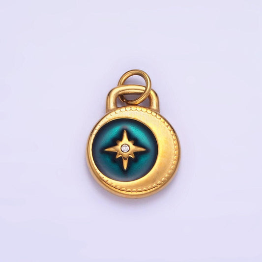 Stainless steel gold turquoise star charm north star coin pendant for bracelet necklace charm jewelry making supply p1383