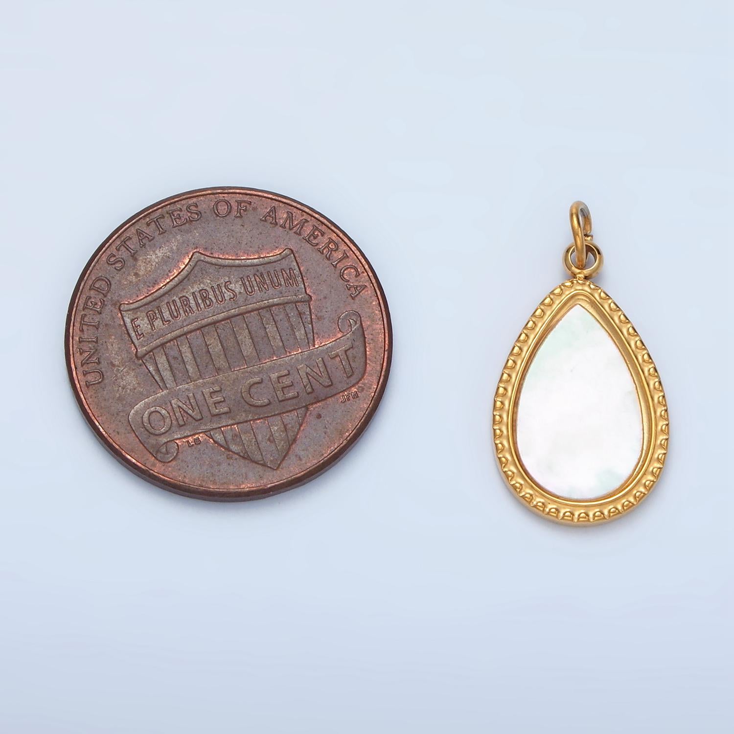 Dainty gold tear drop pendant, 24k gold filled stainless steel w. shell pearl teardrop charm | p-697
