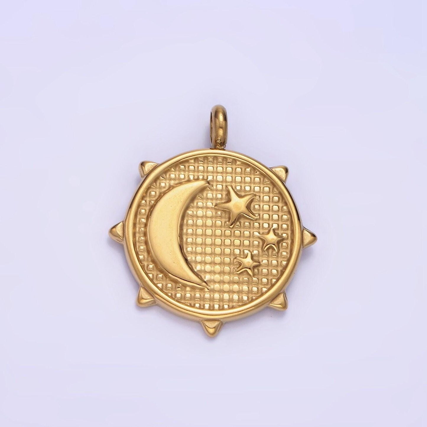Dainty gold crescent moon mini charm necklace pendant dainty gold moon and star medallion pendant stainless steel findings p1379