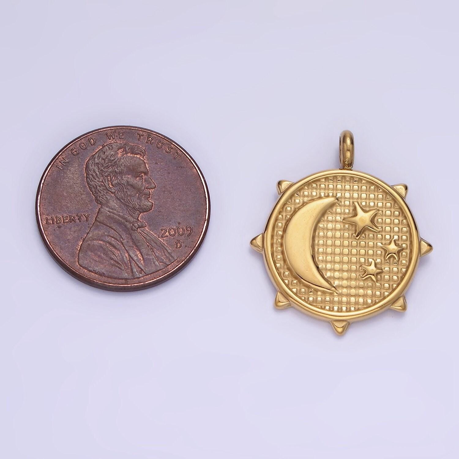 Dainty gold crescent moon mini charm necklace pendant dainty gold moon and star medallion pendant stainless steel findings p1379