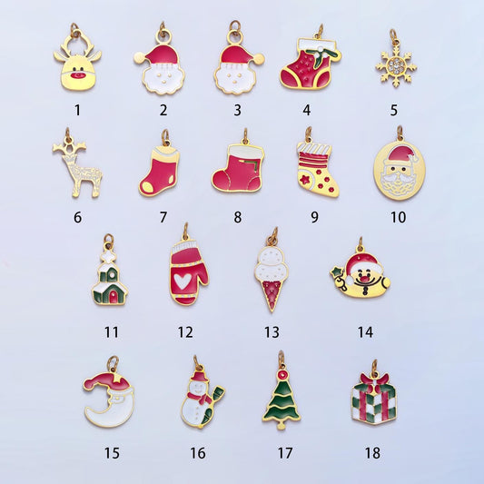 Limited edition gold santa claus reindeer snowman charm dainty gold enamel christmas charms for bracelet necklace jewelry supply