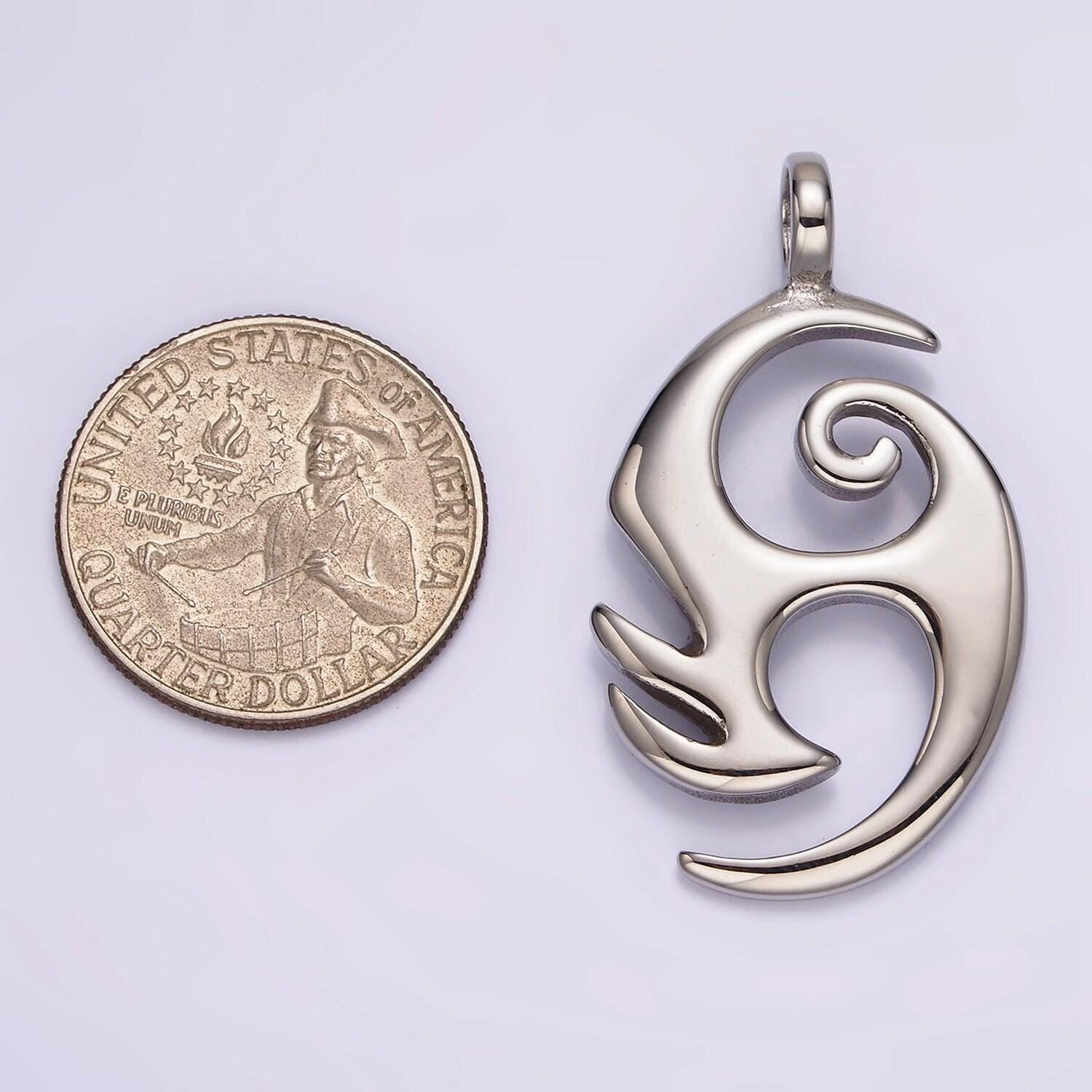 Stainless steel 40mm curved edge geometric open oval pendant | p1366
