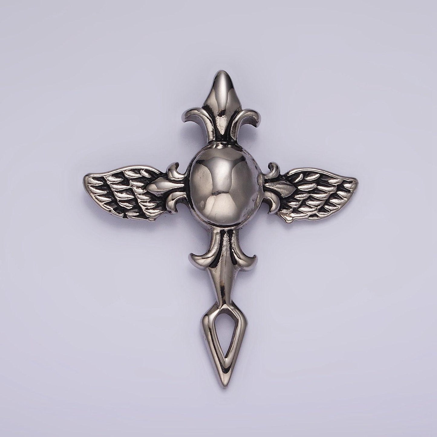 Stainless steel 46mm baby angel wings cross pendant, add-on charm | p-1365