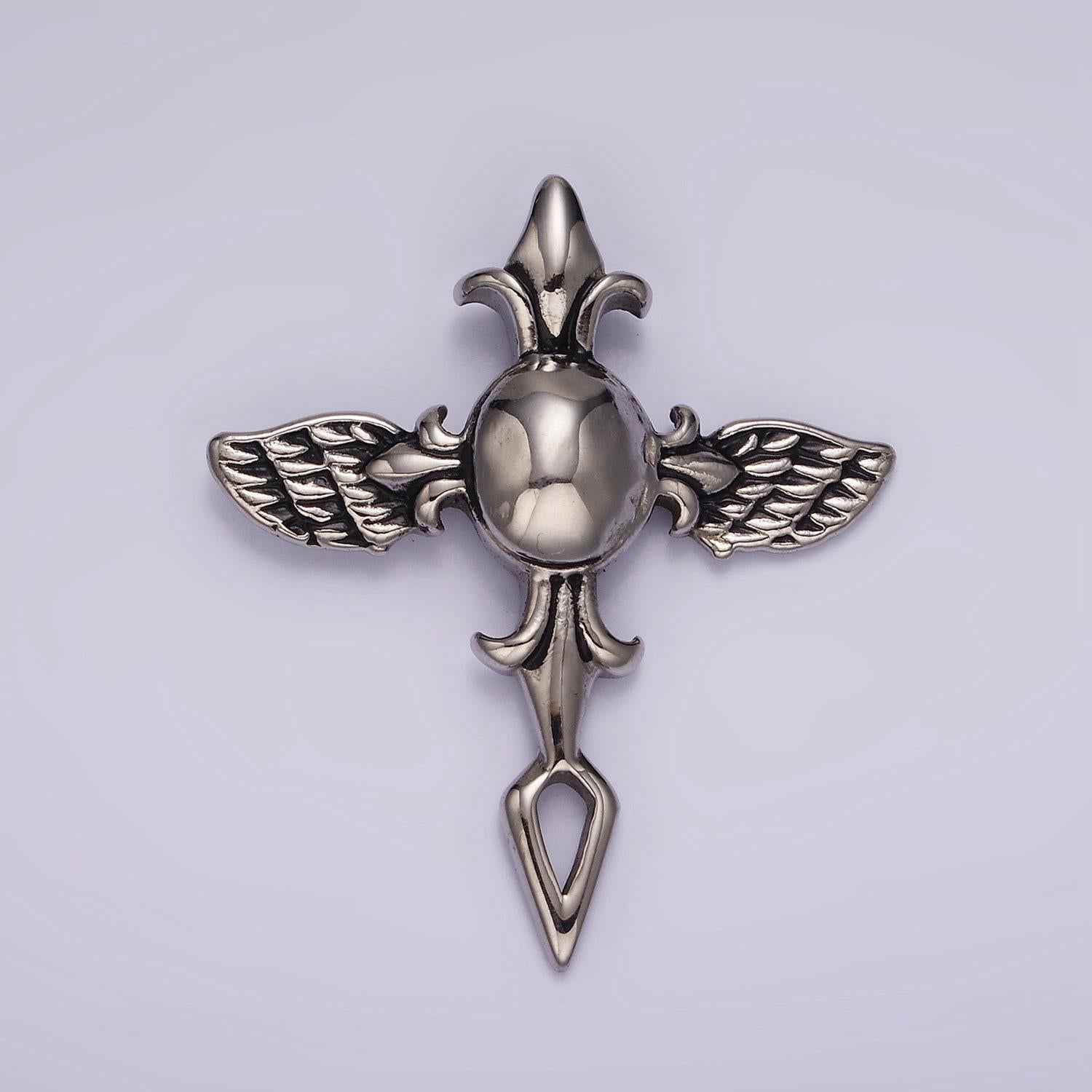 Stainless steel 46mm baby angel wings cross pendant, add-on charm | p-1365
