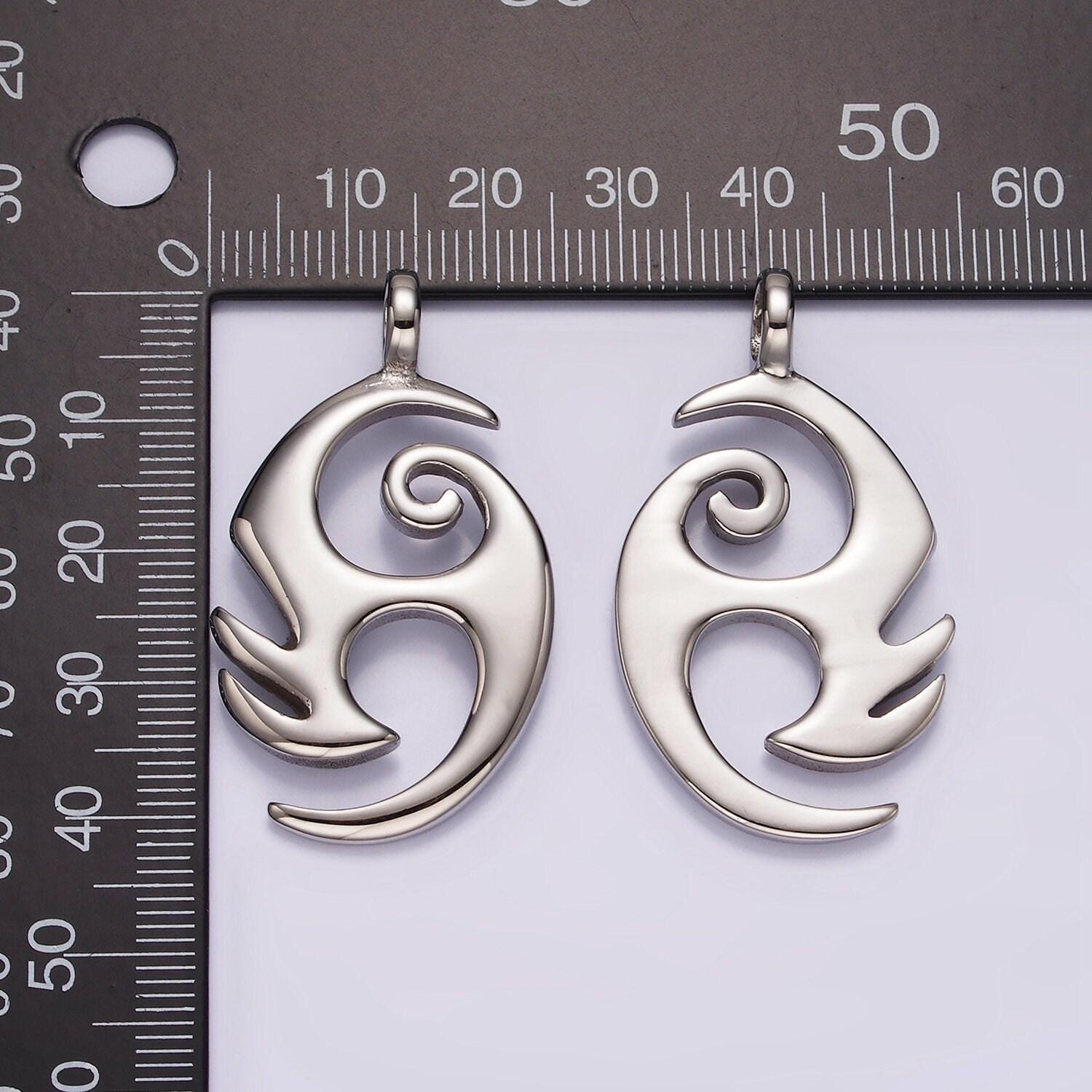 Stainless steel 40mm curved edge geometric open oval pendant | p1366