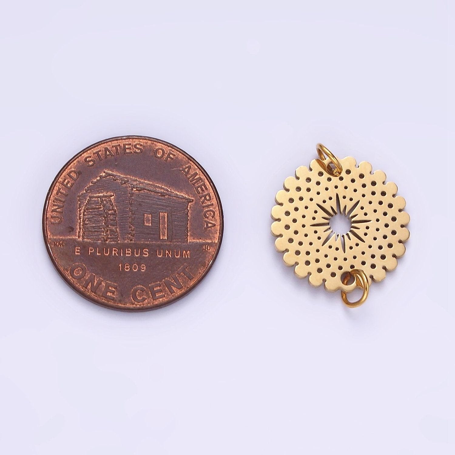 Stainless steel celestial north star sun open dotted rounded outline charm | p1360