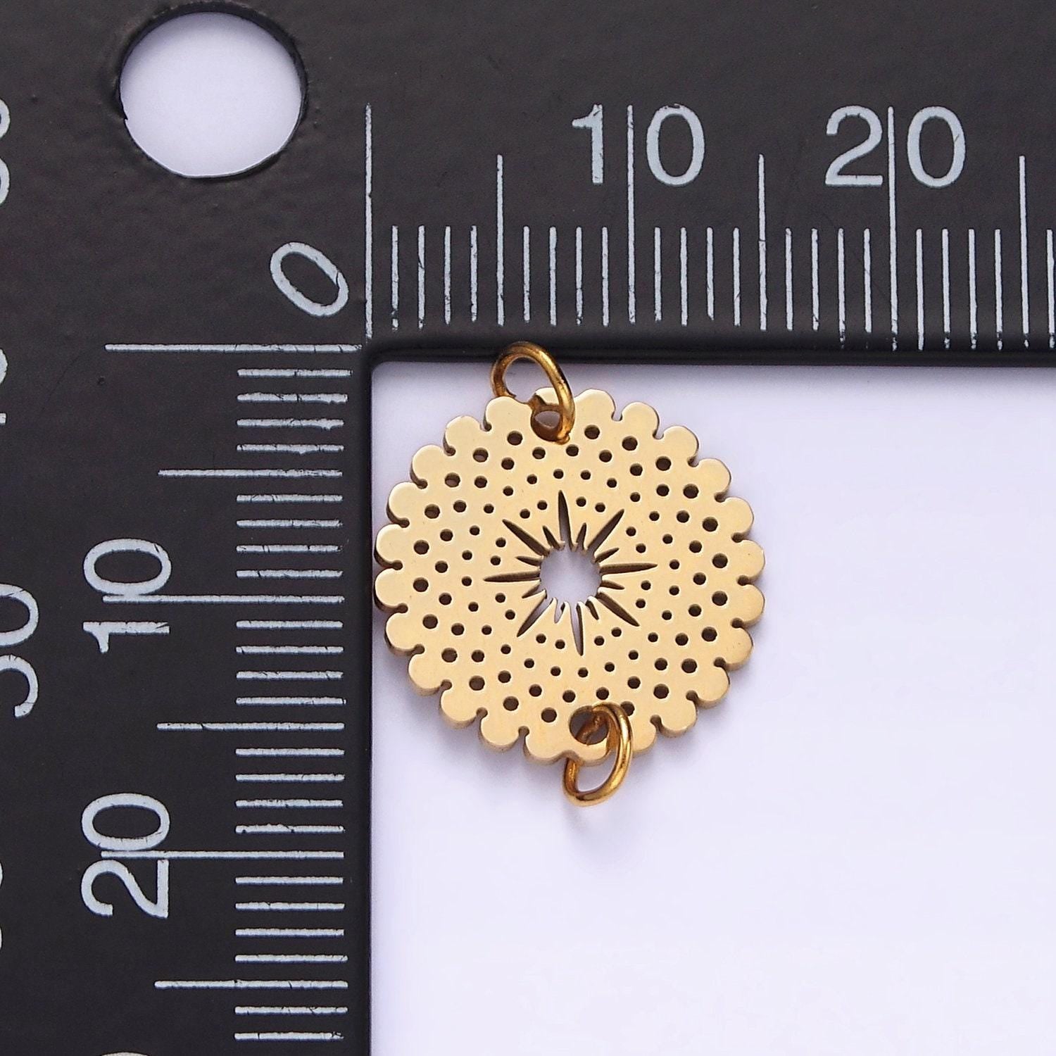 Stainless steel celestial north star sun open dotted rounded outline charm | p1360