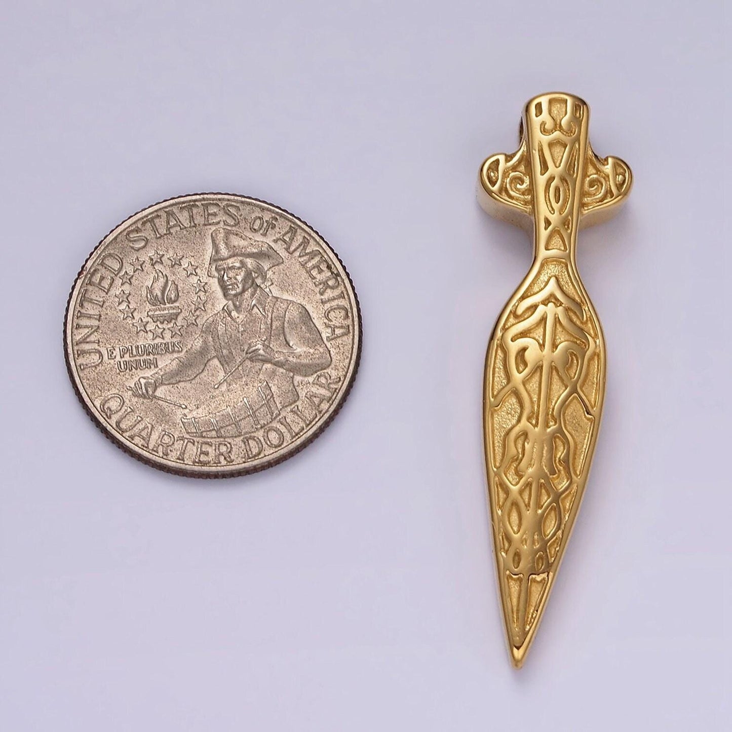 Stainless steel artisan sword dagger knife weapon pendant spear ancient tribe inspired gold finding | p1362