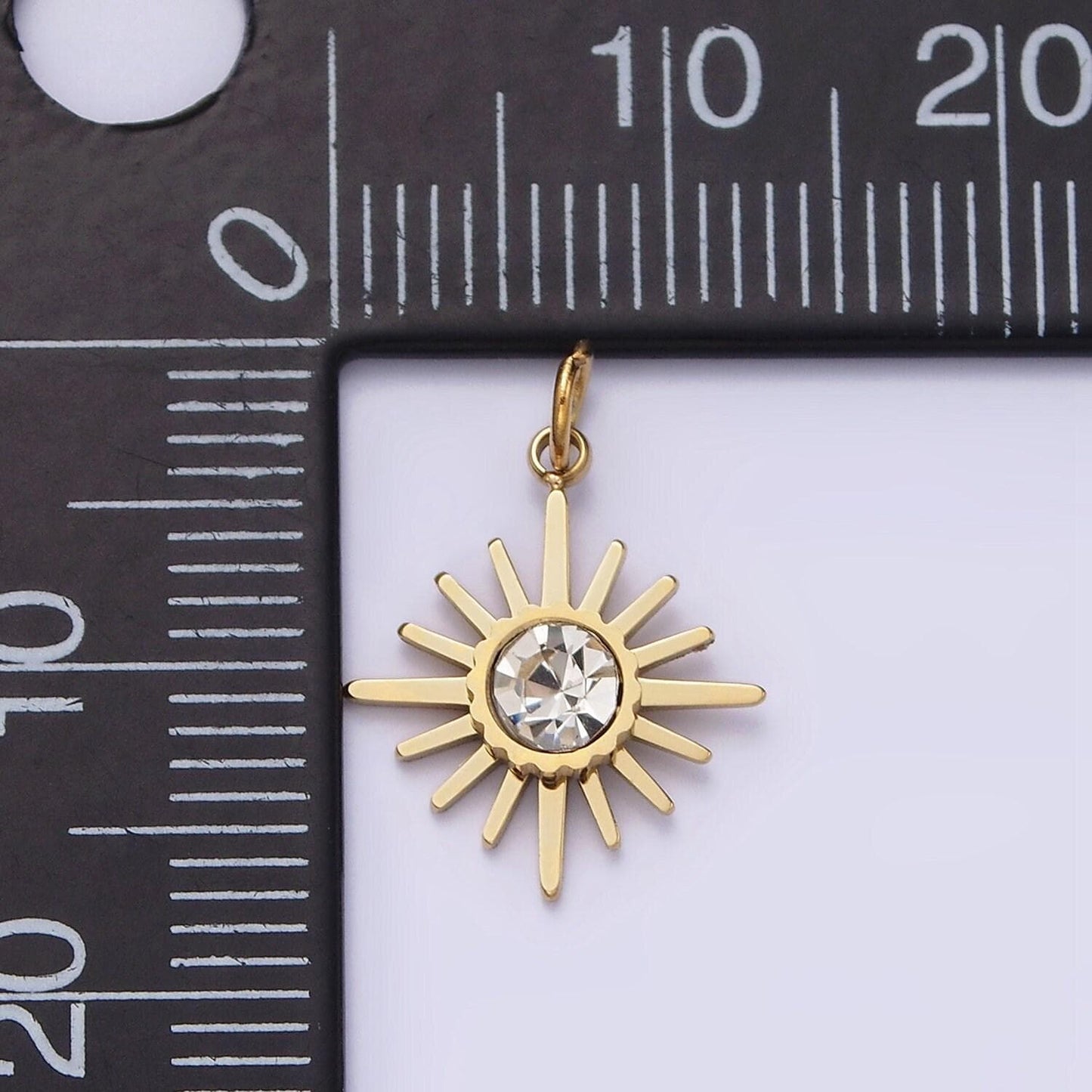 Stainless steel gold clear cz round sunburst bar celestial sun ray round charm celestial jewelry for bracelet necklace supply| p1356