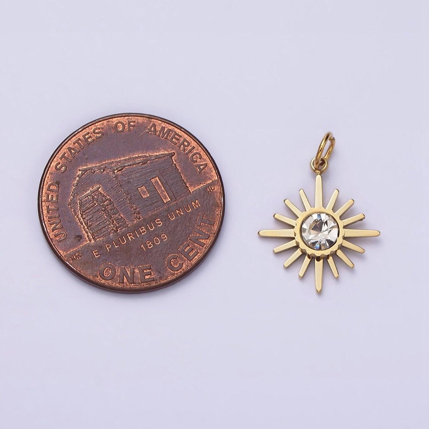 Stainless steel gold clear cz round sunburst bar celestial sun ray round charm celestial jewelry for bracelet necklace supply| p1356